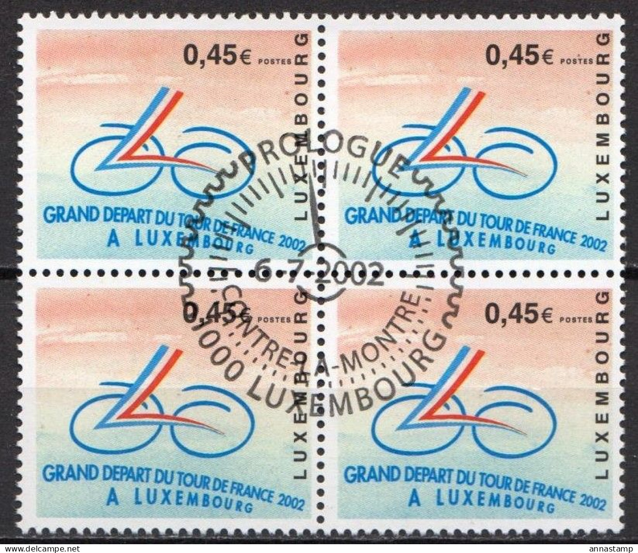 Luxembourg Stamp In A Block Of 4 With Special Cancel - Ciclismo