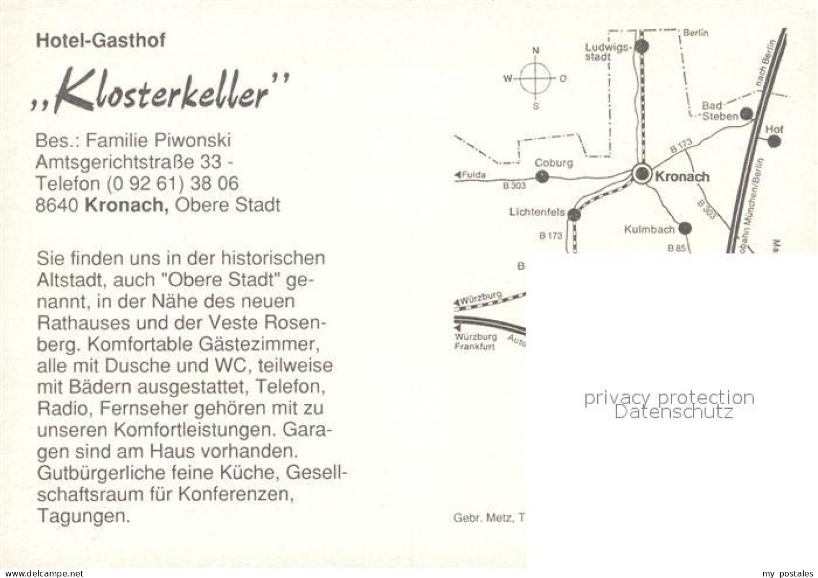 73543660 Kronach Oberfranken Hotel Gasthof Klosterkeller Gastraeume Kronach Ober - Kronach