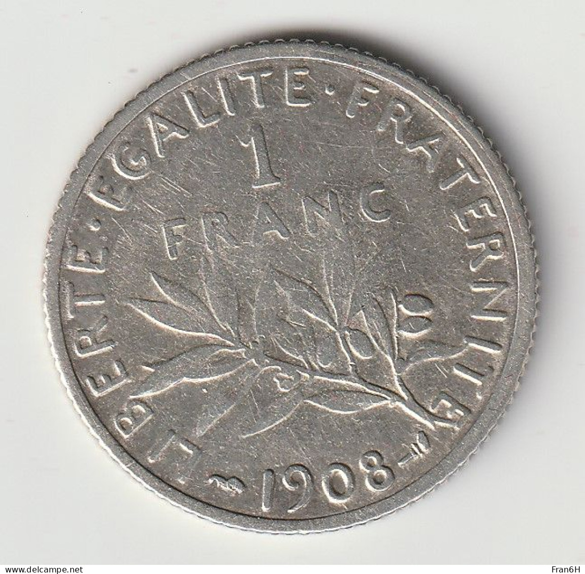 Semeuse 1 Franc Argent 1908 - Silver - - 1 Franc