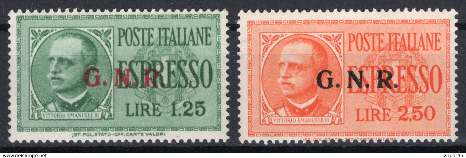 EX G.N.R L.1,25+L.2,50 SASS.19/II+20/II MNH** DELLA SERIE "EMISSIONE DELLA GUARDUA NAZIONALE REPUBBLICANA" NUOVI CON GOM - Nuovi