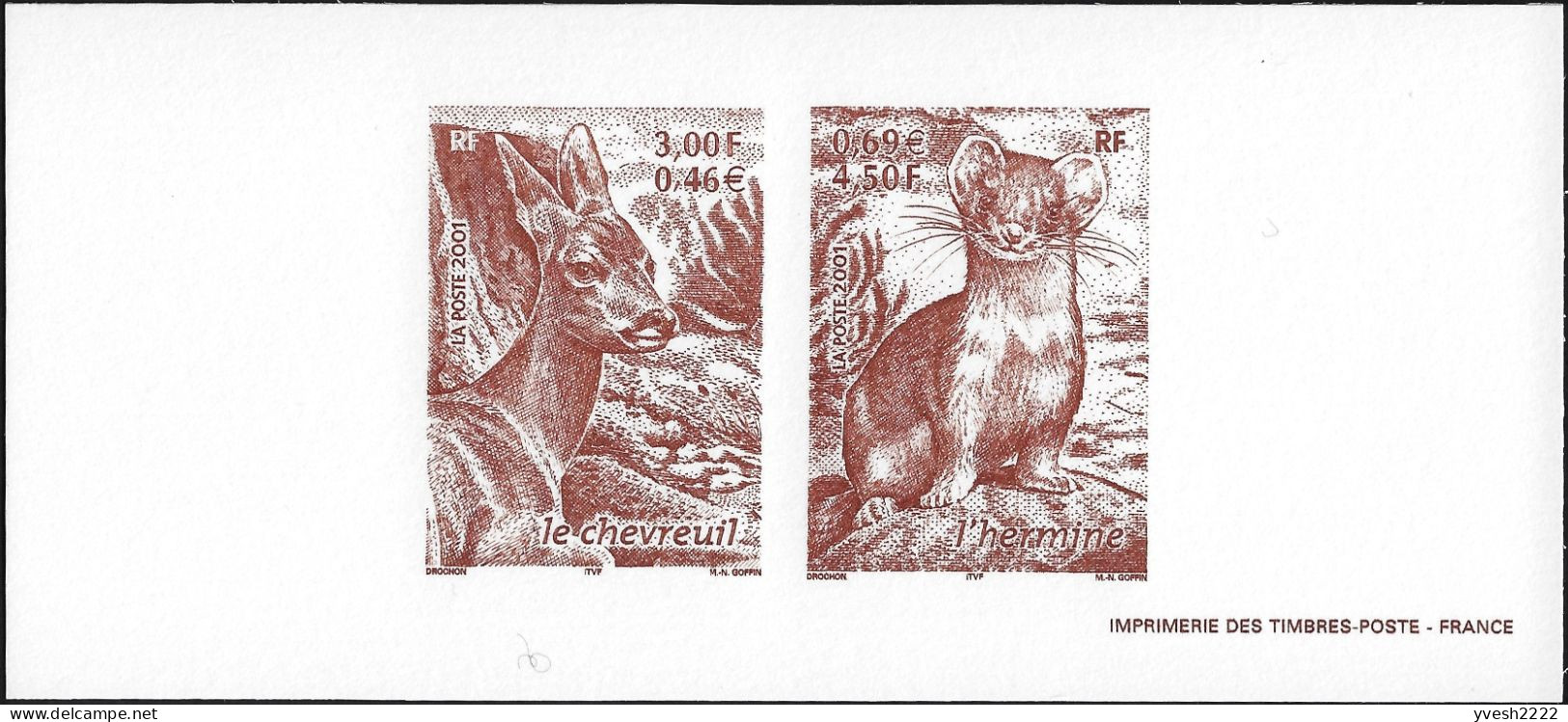 France 2001 Y&T 3381 à 3384. Feuillets De Luxe. Écureuil, Hérisson, Chevreuil, Hermine - Rodents