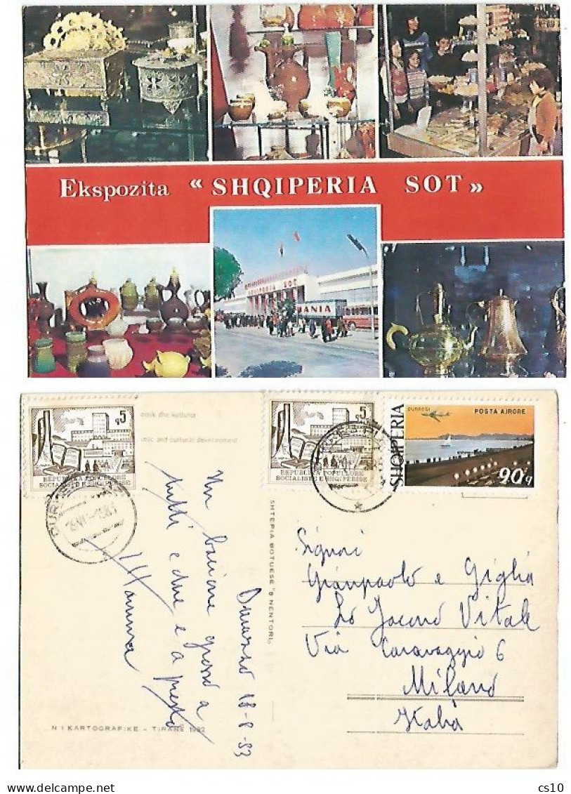 Albania Shqiperia Expo "Shqiperia Sot" 6 Views Pcard Durres 19jul1983 With 3 Stamps - Albanie
