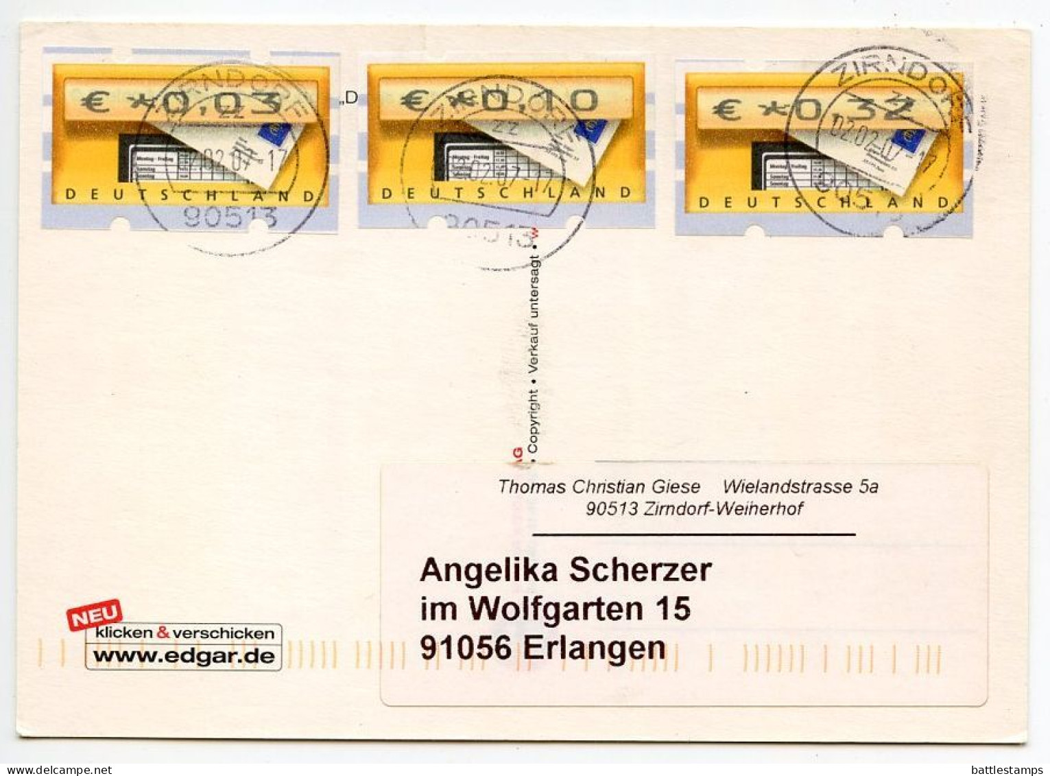 Germany 2007 Postcard BMX Cycling; Zirndorf; 3c., 10c. & 32c. ATM / Frama Stamps - Radsport