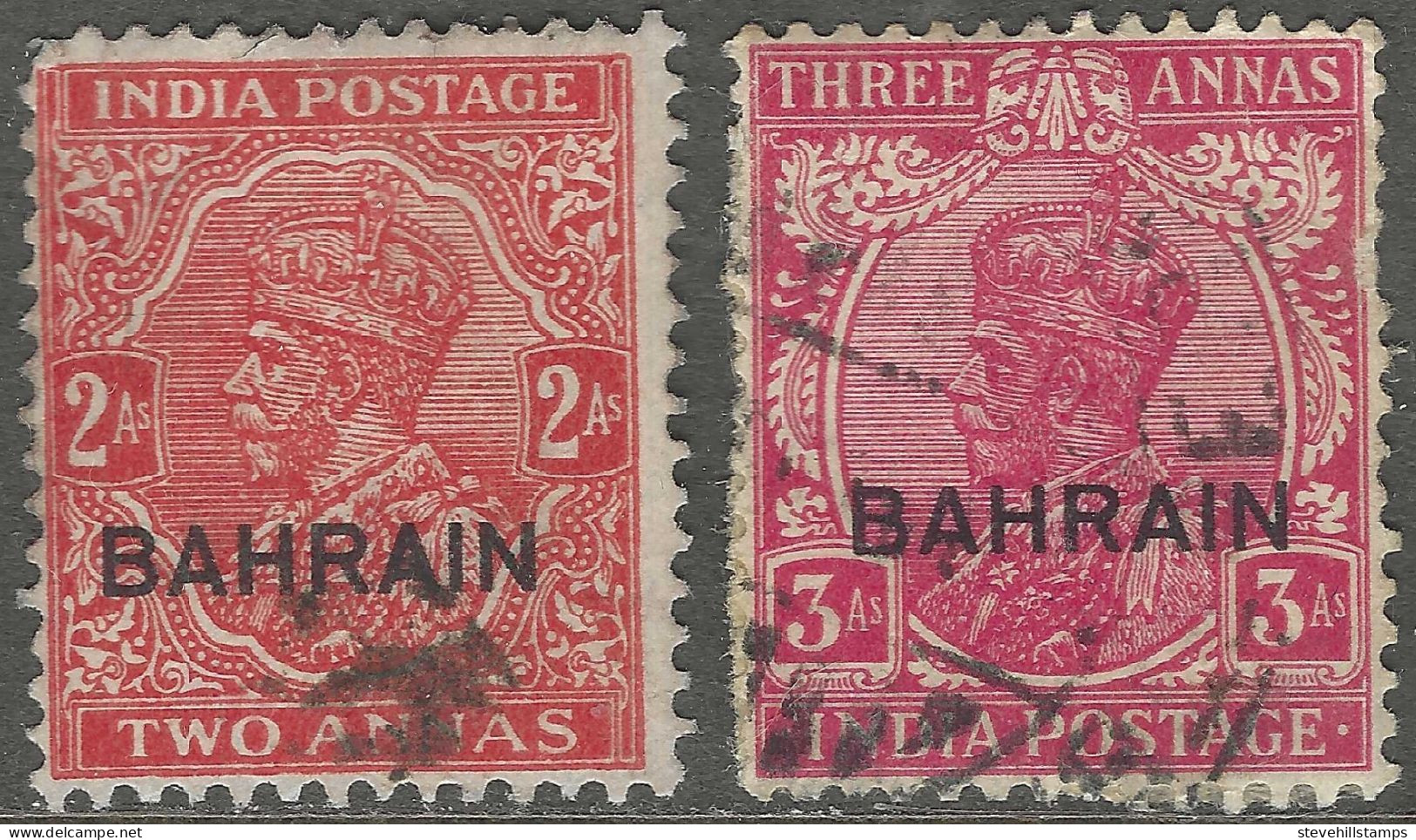 Bahrain. 1934-37 KGV Stamps Of India Surcharged. 2a, 3a Used. SG 17a, 18. M3055 - Bahrein (...-1965)