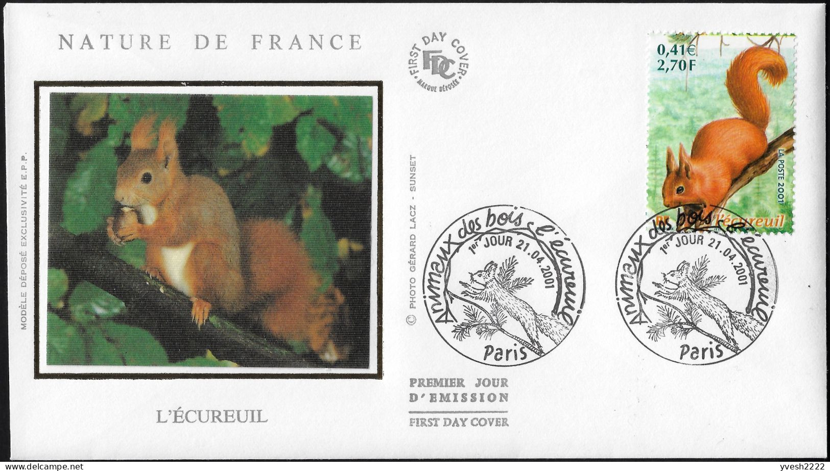 France 2001 Y&T 3381 Sur FDC. Écureuil - Knaagdieren