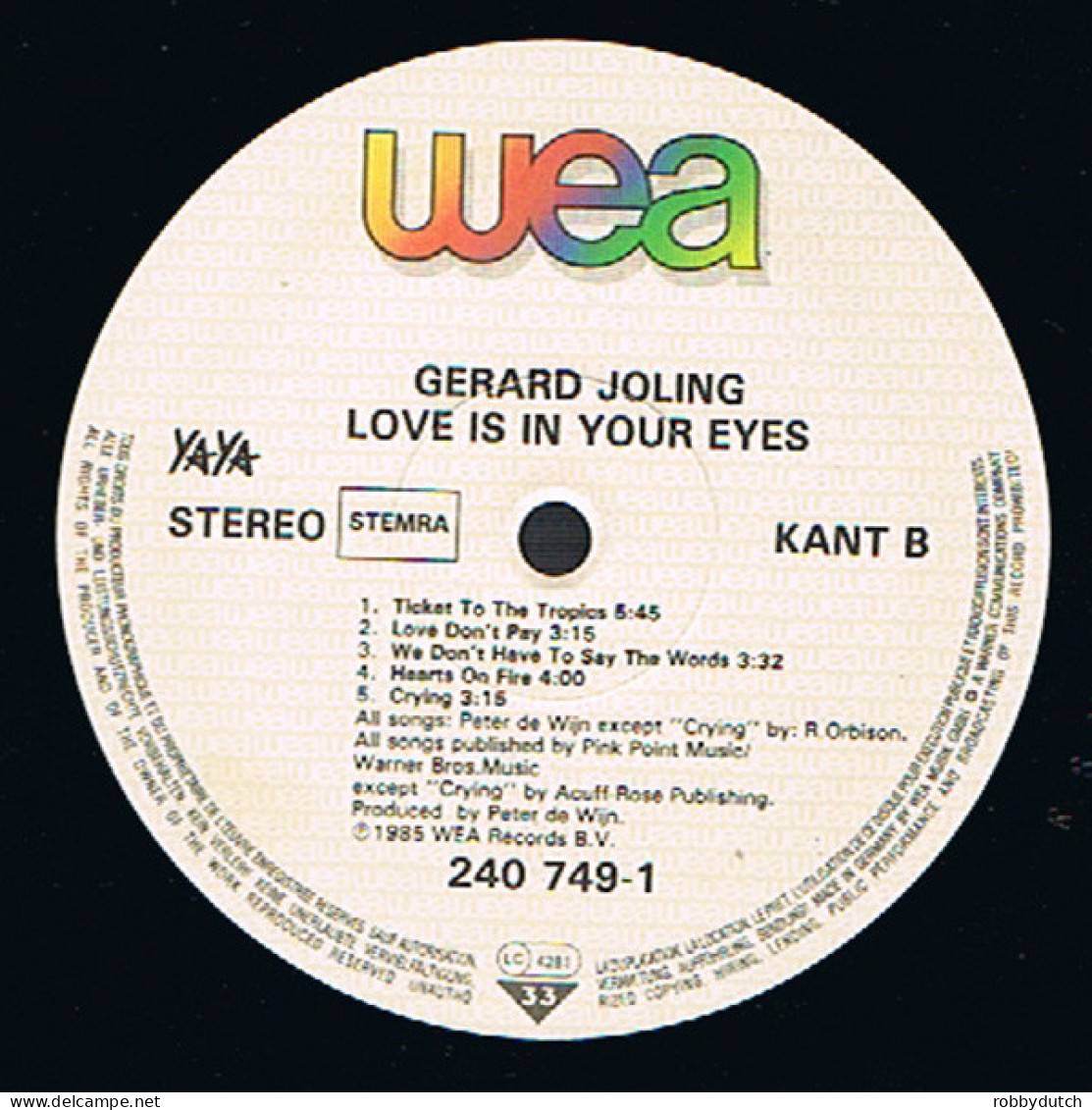 * LP *  GERARD JOLING - LOVE IS IN YOUR EYES (Holland 1985 EX-) - Disco, Pop