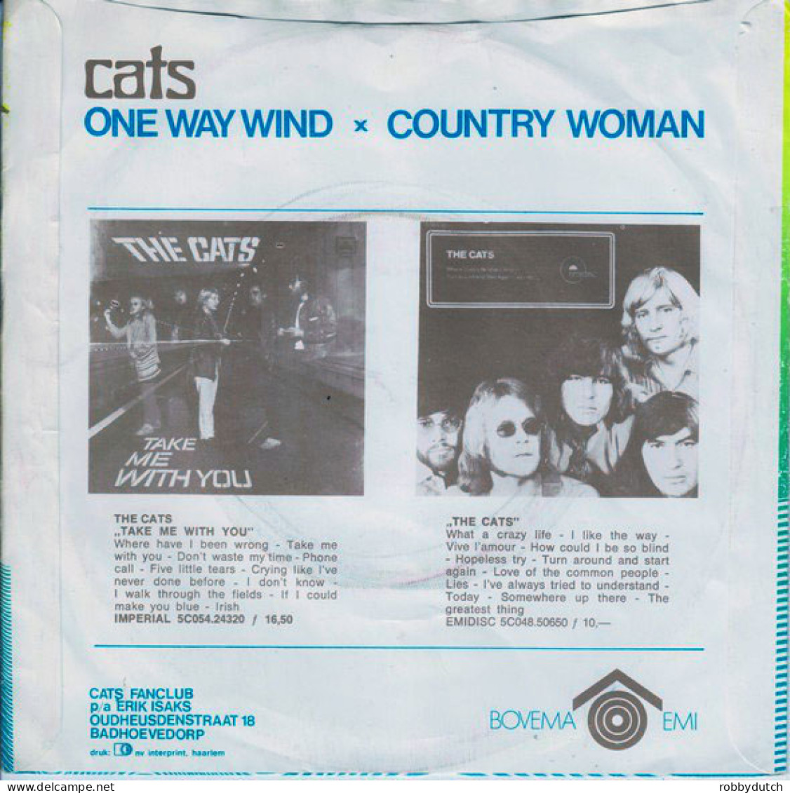 * 7" *  THE CATS - ONE WAY WIND (Holland1971) - Disco, Pop