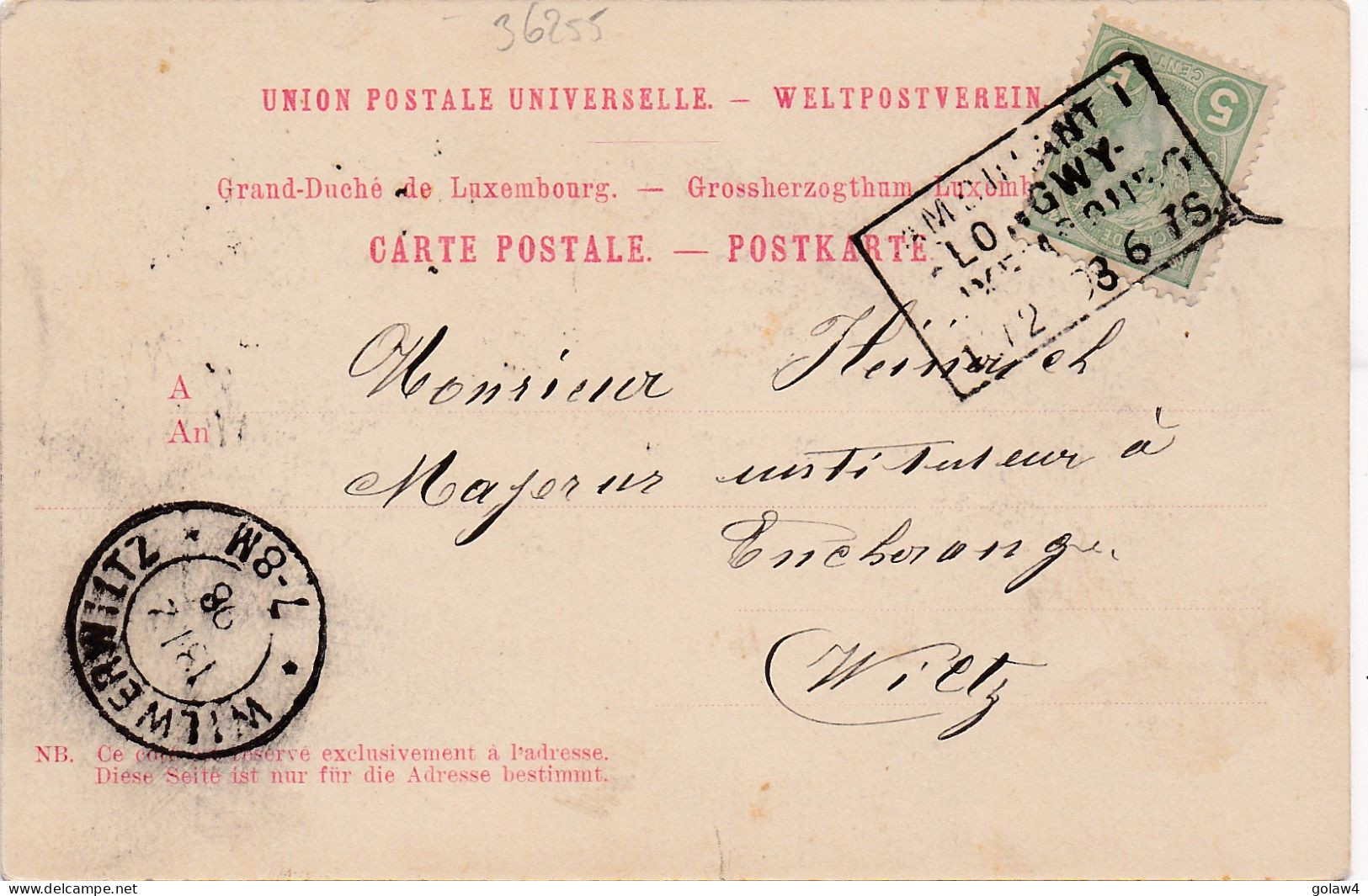 36255# CARTE POSTALE ESCH SUR ALZETTE PANORAMA Obl AMBULANT LONGWY LUXEMBOURG 1898 AMBULANT Pour ENCHERANGE WILTZ - 1895 Adolfo De Perfíl