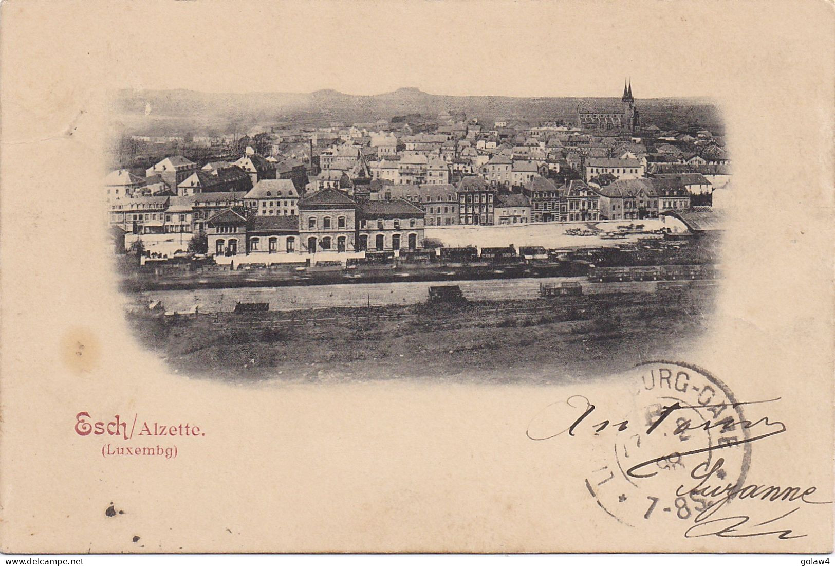 36255# CARTE POSTALE ESCH SUR ALZETTE PANORAMA Obl AMBULANT LONGWY LUXEMBOURG 1898 AMBULANT Pour ENCHERANGE WILTZ - 1895 Adolfo Di Profilo