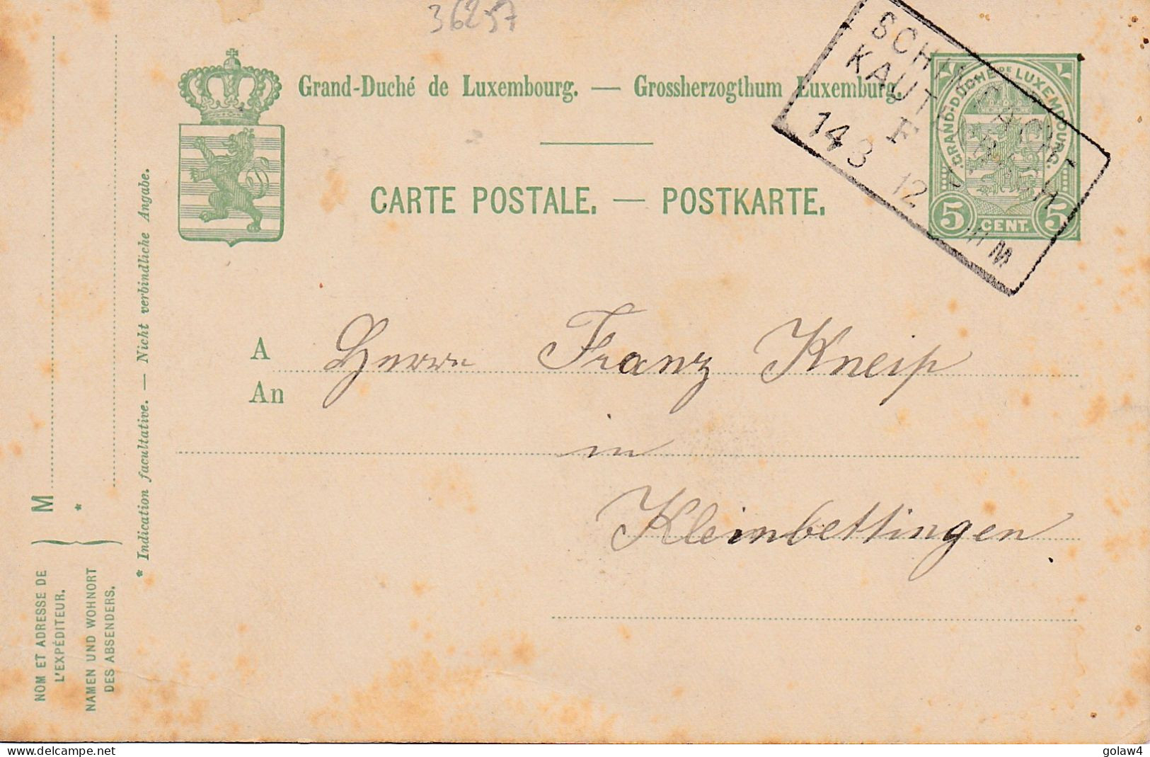 36257# ENTIER POSTAL CARTE Obl SCHIMPACH KAUTENBACH FC  LUXEMBOURG AMBULANT Pour KLEINBETTINGEN - Ganzsachen