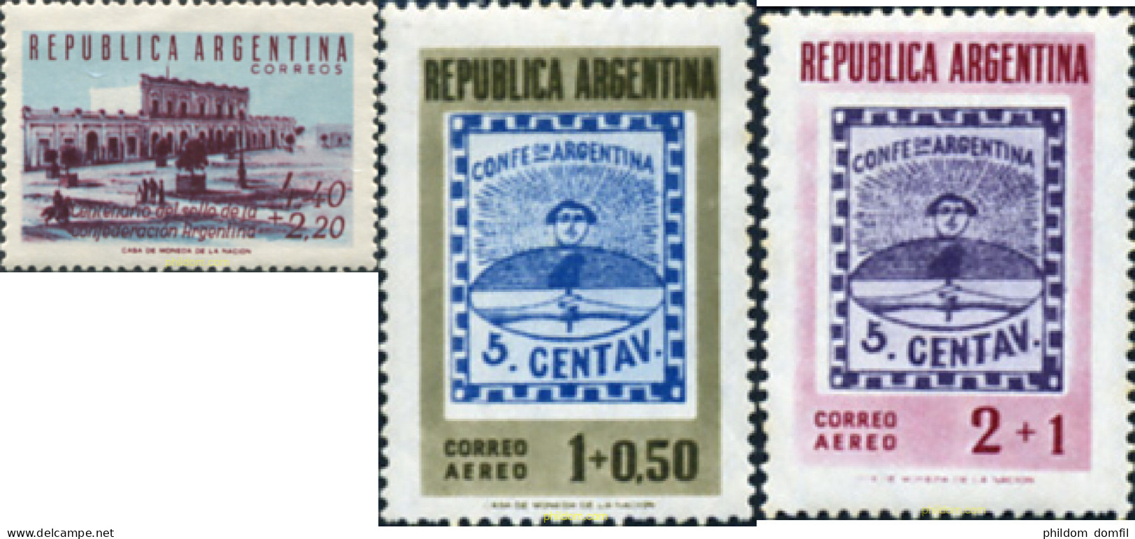 726205 MNH ARGENTINA 1958 CENTENARIO DEL SELLO ARGENTINO Y EXPOSICION FILATELICA INTERAMERICANA - Nuevos