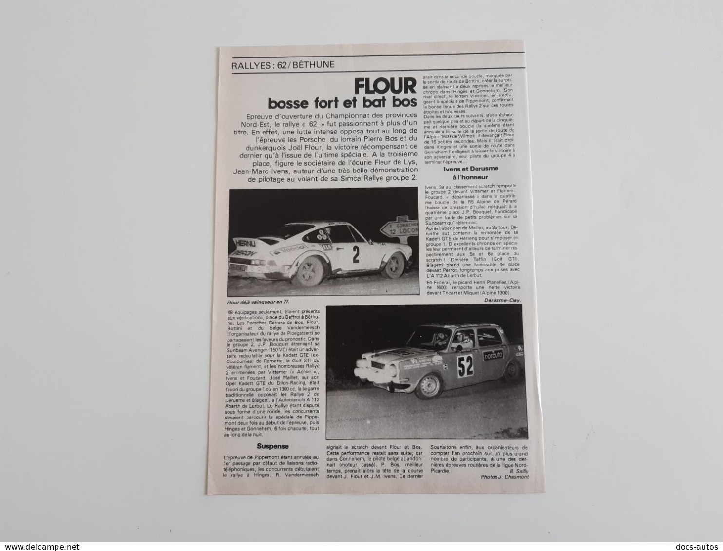 Rallye 62 Béthune - Coupure De Presse Automobile - Autres & Non Classés