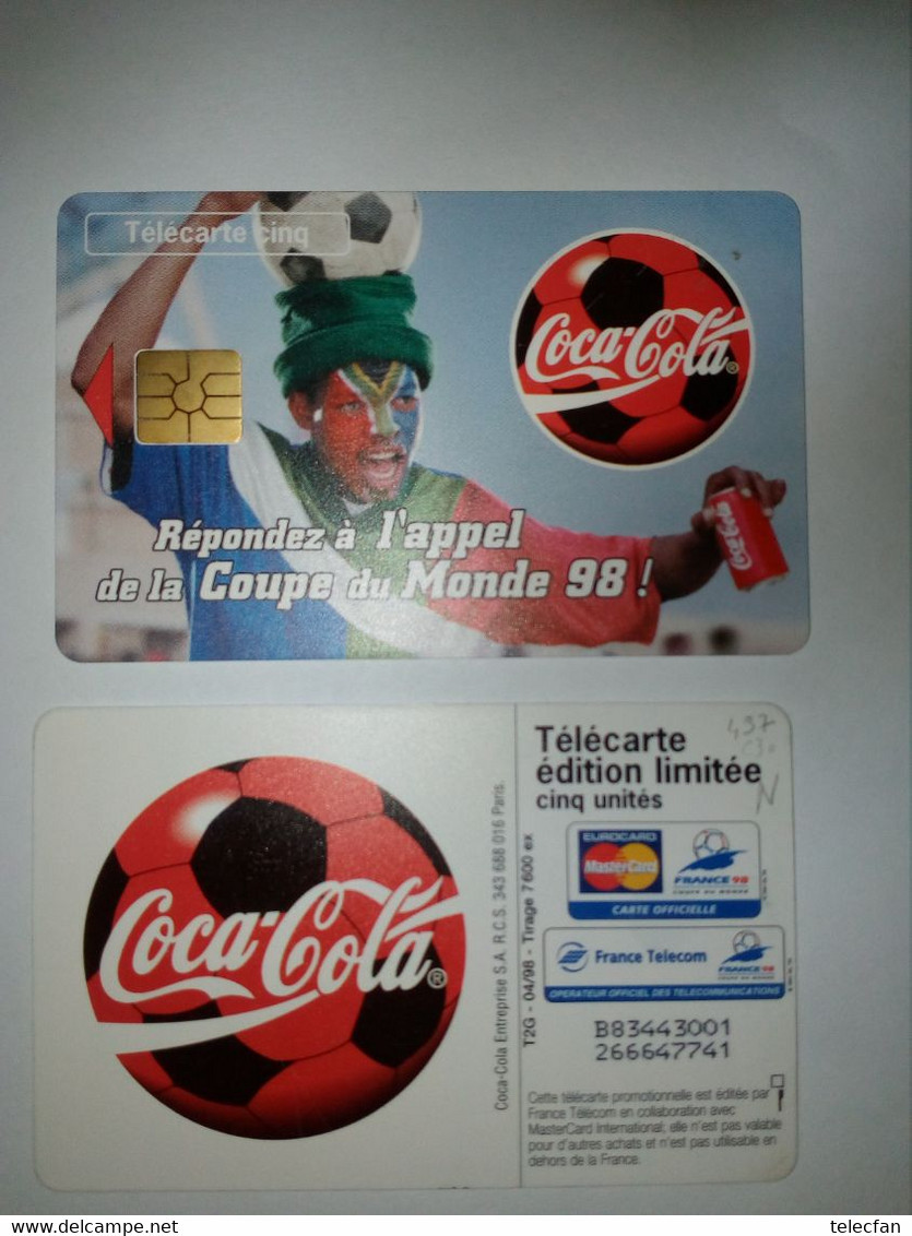 FRANCE PRIVEE GN437 50U COCA COLA  COUPE DU MONDE DE FOOTBALL WORLD CUP 98 MINT NEUVE - 5 Unità