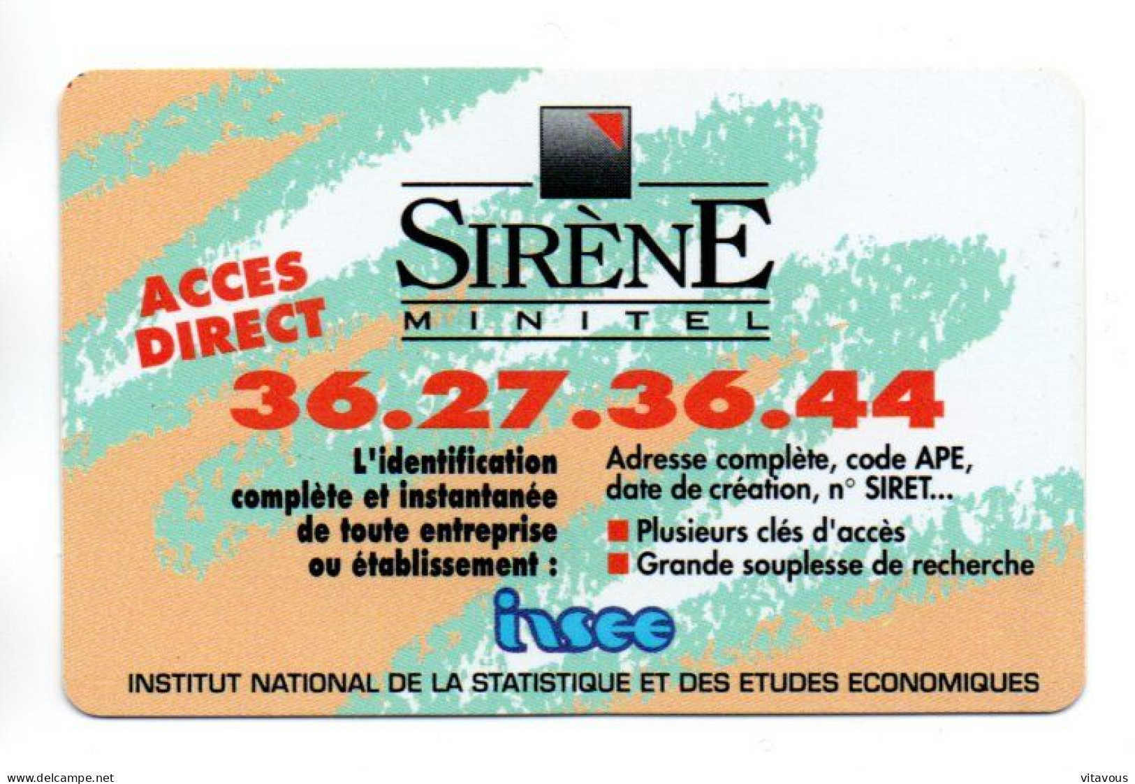 Carte Infos SIRÈNE Minitel INSEE France  Card  (salon 580) - Altri & Non Classificati