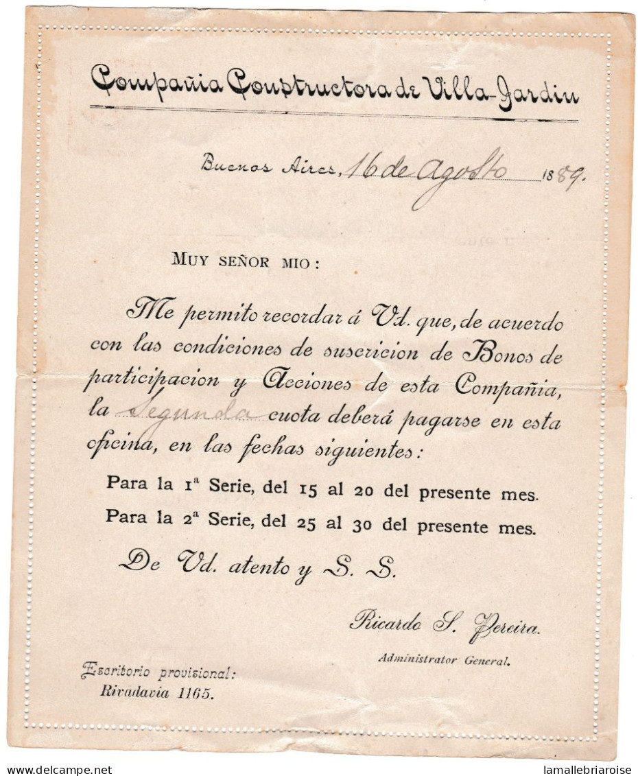 Argentine, Entier Avec Repiquage Interieur, 1889 - Brieven En Documenten