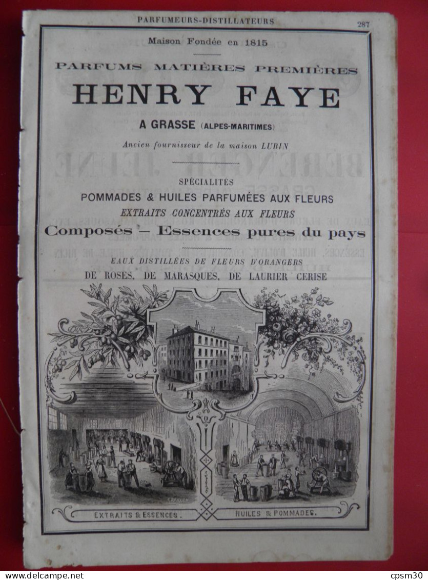 PUB 1884 - Parfums & Matière Première Pour Parfumerie Henri Faye, Berenger, Bruno Court 06 Grasse - Publicités