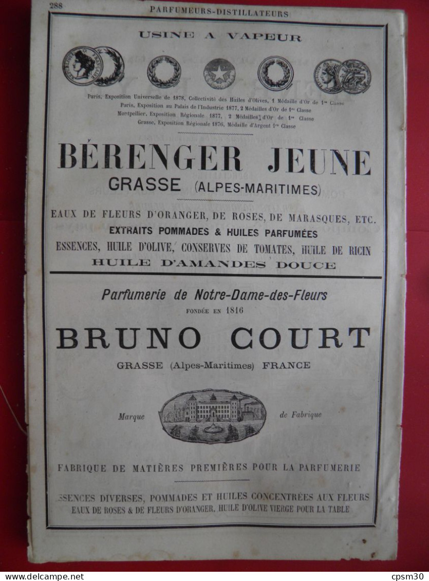 PUB 1884 - Parfums & Matière Première Pour Parfumerie Henri Faye, Berenger, Bruno Court 06 Grasse - Publicités