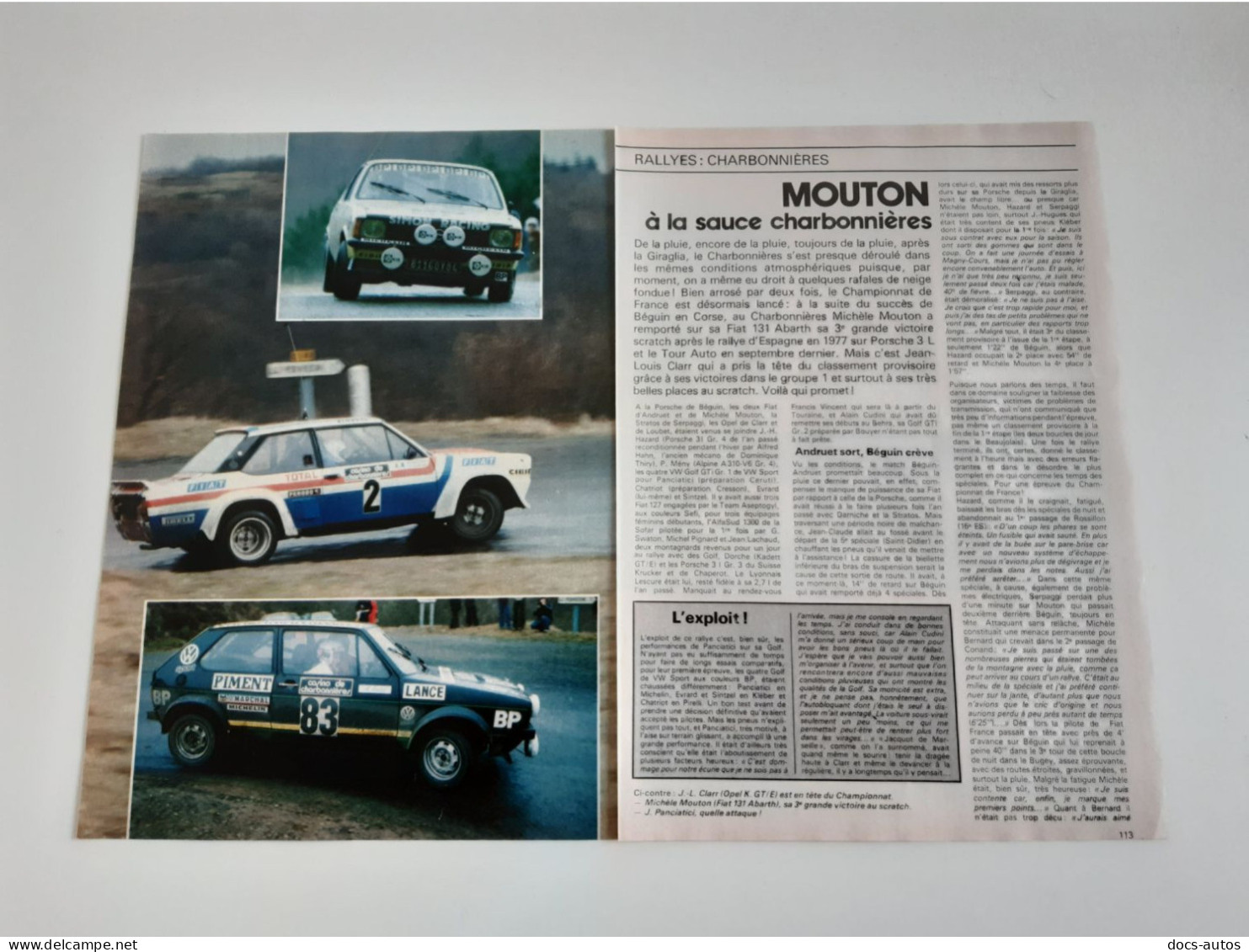 Rallye Charbonnières - Coupure De Presse Automobile - Altri & Non Classificati