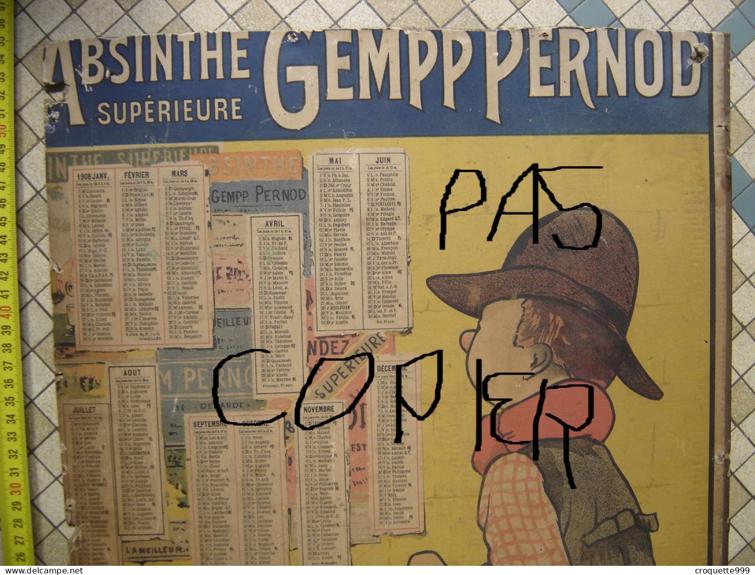 Affiche Calendrier 1908 ABSINTHE Superieure GEMPP PERNOD Sera Valable Pour 2048 - Affiches