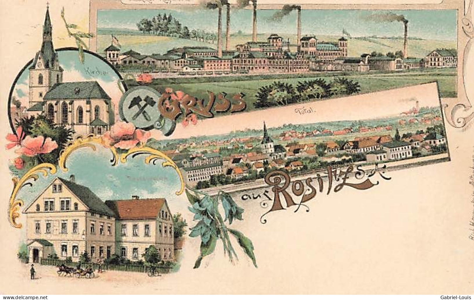 Gruss Aus Rositz Litho Zucker Raffinerie - Altenburg