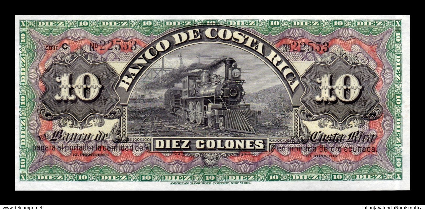 Costa Rica 10 Colones 1901-1908 Pick S174r Sc Unc - Costa Rica