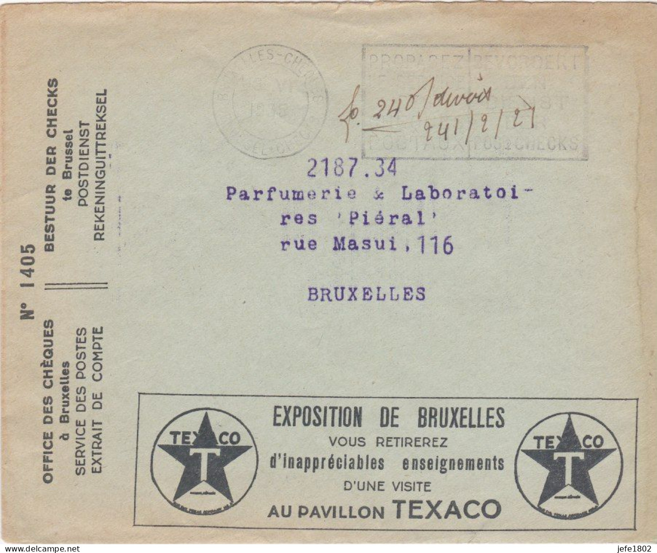 Exposition De Bruxelles Au Pavillon TEXACO - Postcards 1934-1951