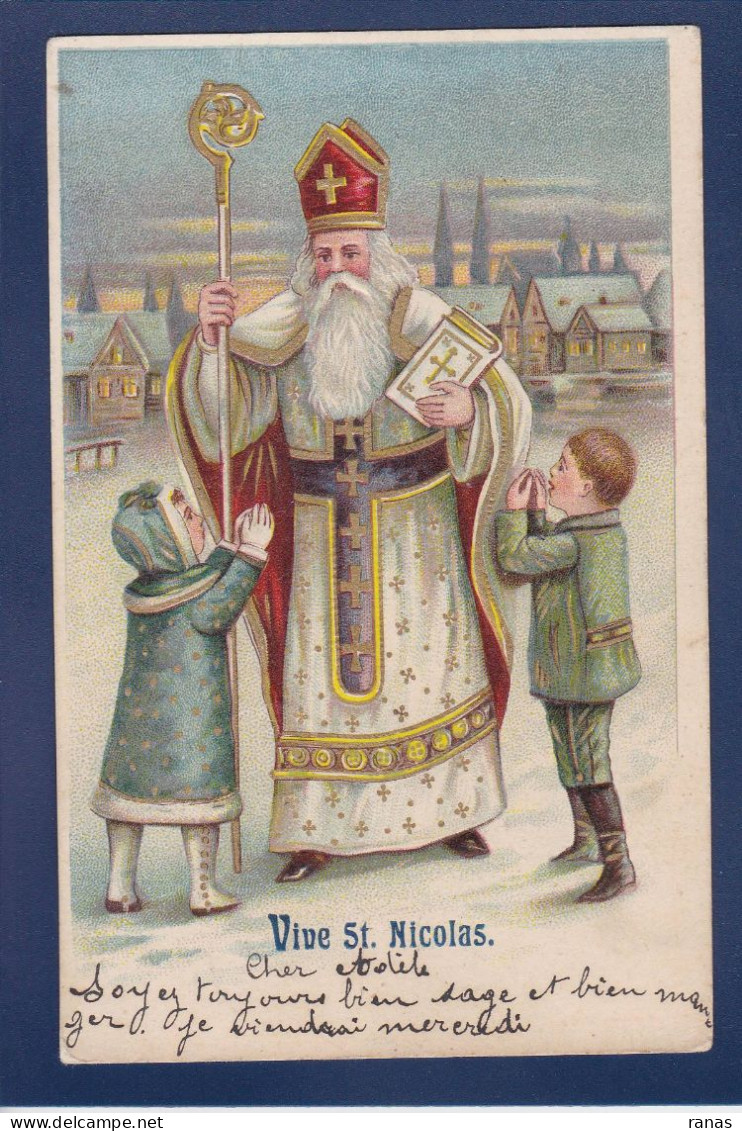 CPA Saint Nicolas Père Noël Santa Claus Nicolo Nicolaas Gaufrée Circulé - Nikolaus