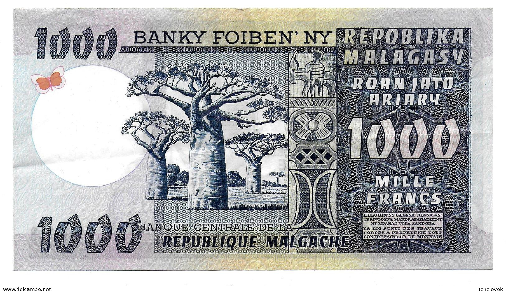 (Billets). Madagascar. 1000 Fr / 200 Ariary 1974. Pick 65 - Madagascar