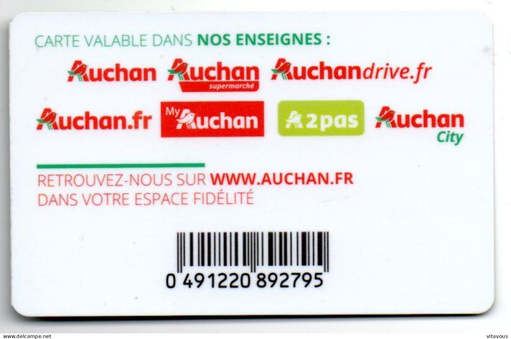Carte Fidélité AUCHAN France  Card  (salon 582) - Gift And Loyalty Cards
