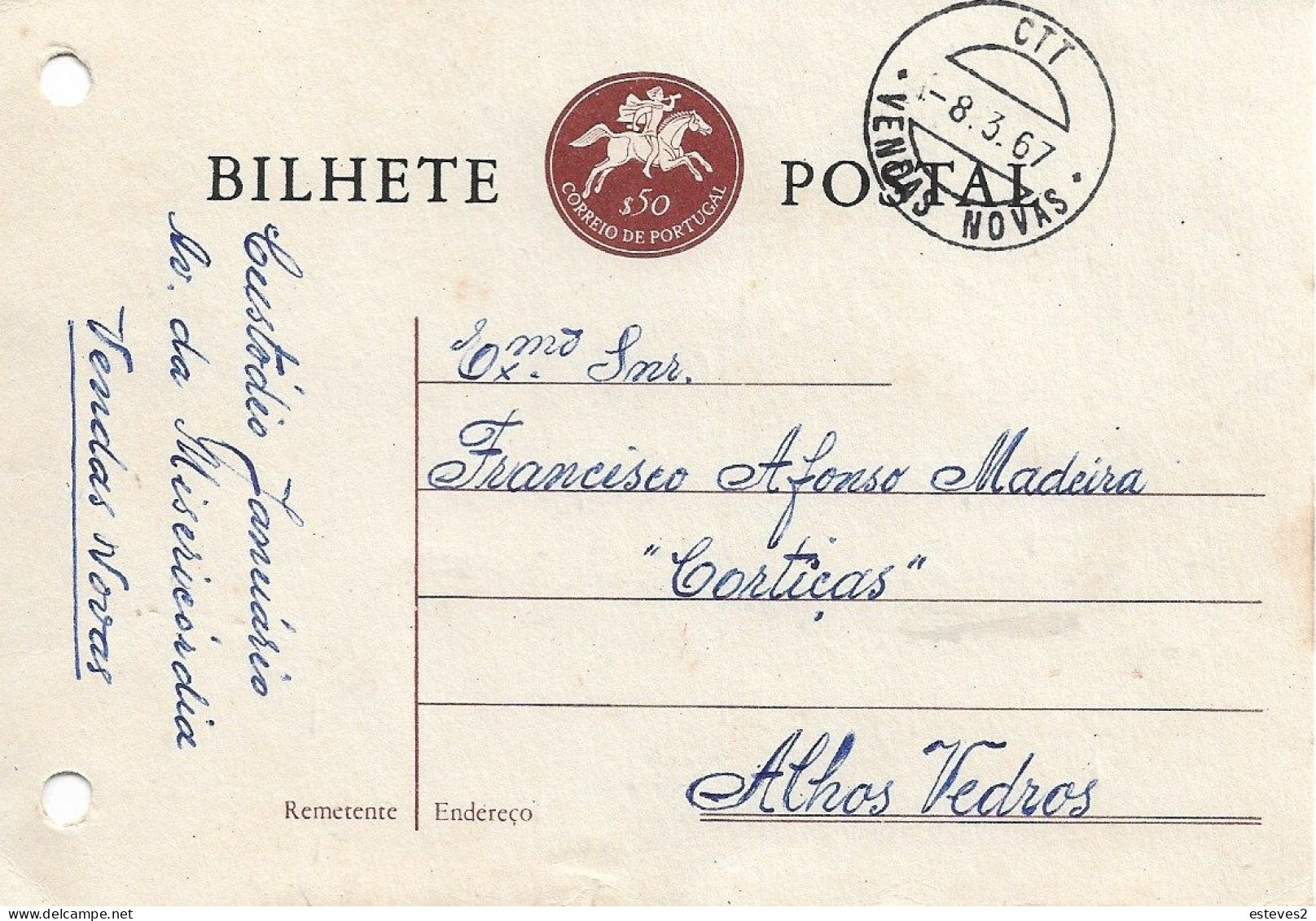 Portugal , 1967 , VENDAS NOVAS  Postmark , Postal Stationery - Marcophilie