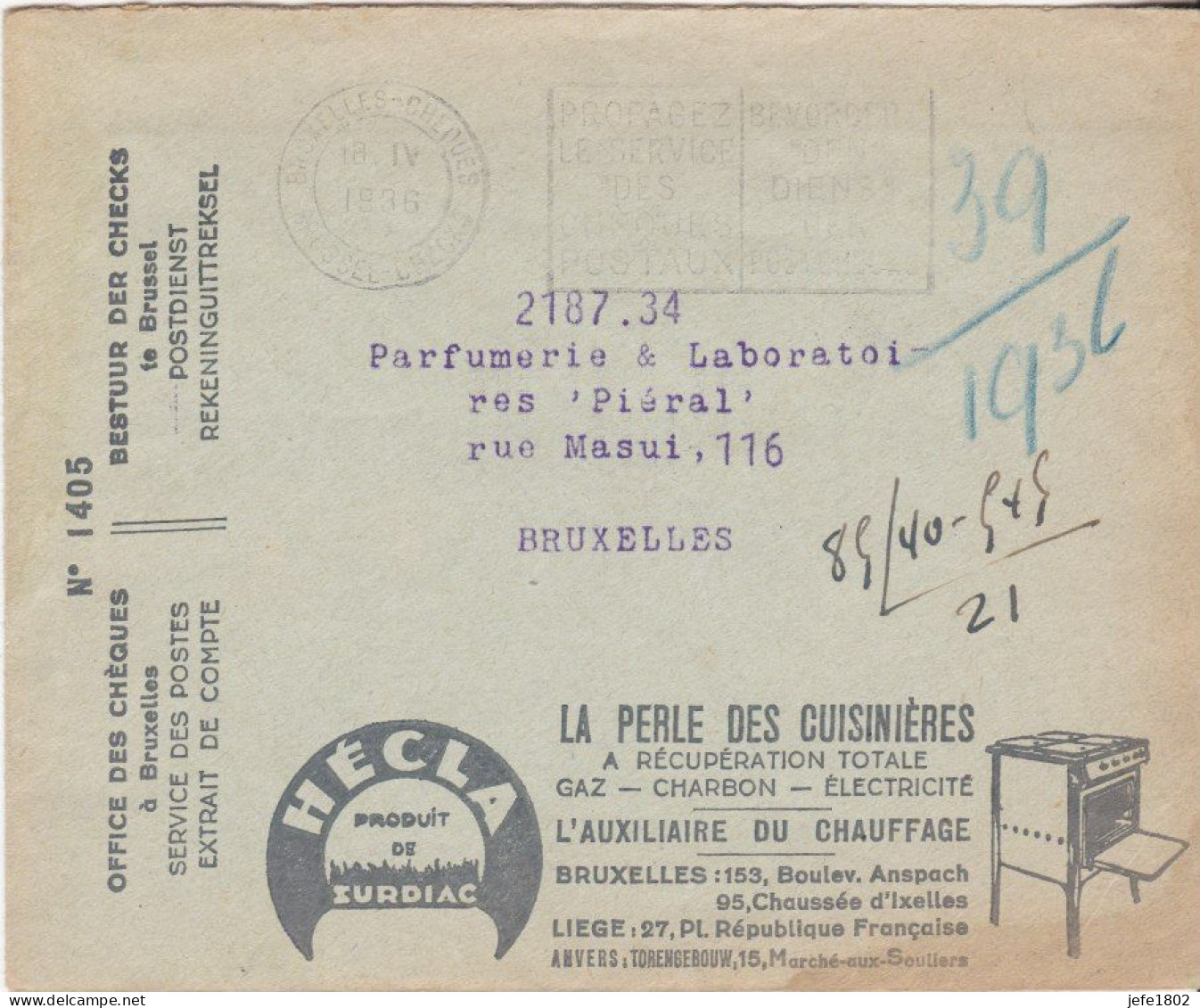 Hécla La Perle Des Cuisinières / BREPOLS Papiers Peints / Délicieux Tabacs - Cigares & Cigarillos / Cafés Kaïfa ... - Briefkaarten 1934-1951