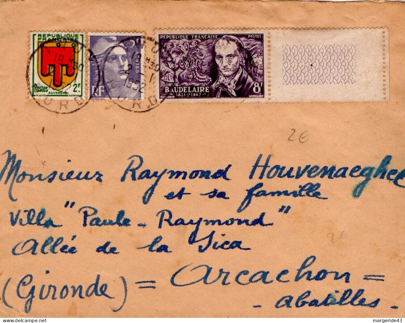 AFFRANCHISSEMENT COMPOSE SUR LETTRE DE IWUY NORD 1952 - Tarifs Postaux