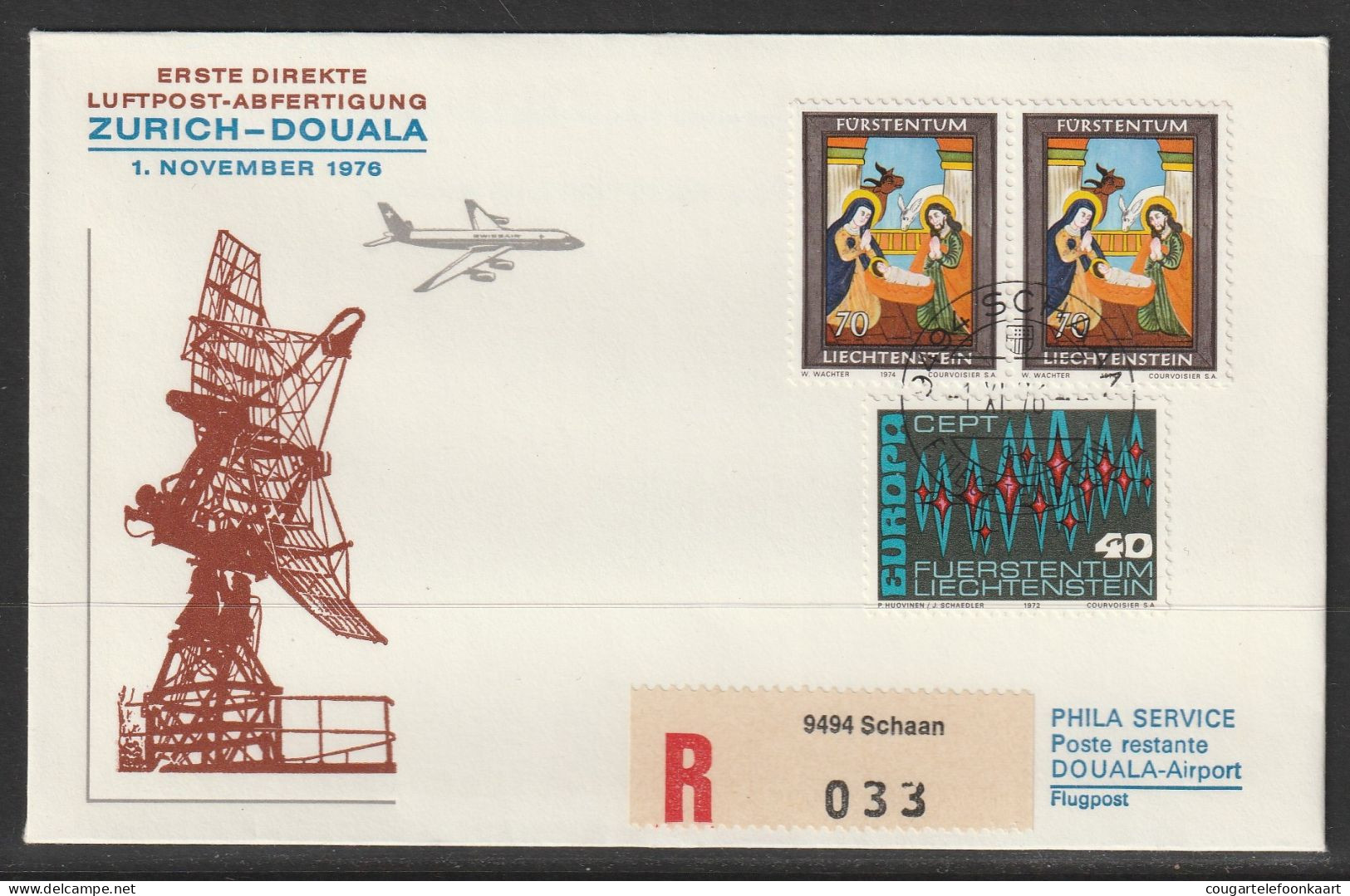 1976, Erste Direkt Luftpost-Abfertigung, Liechtenstein - Doula Cameroon - Posta Aerea