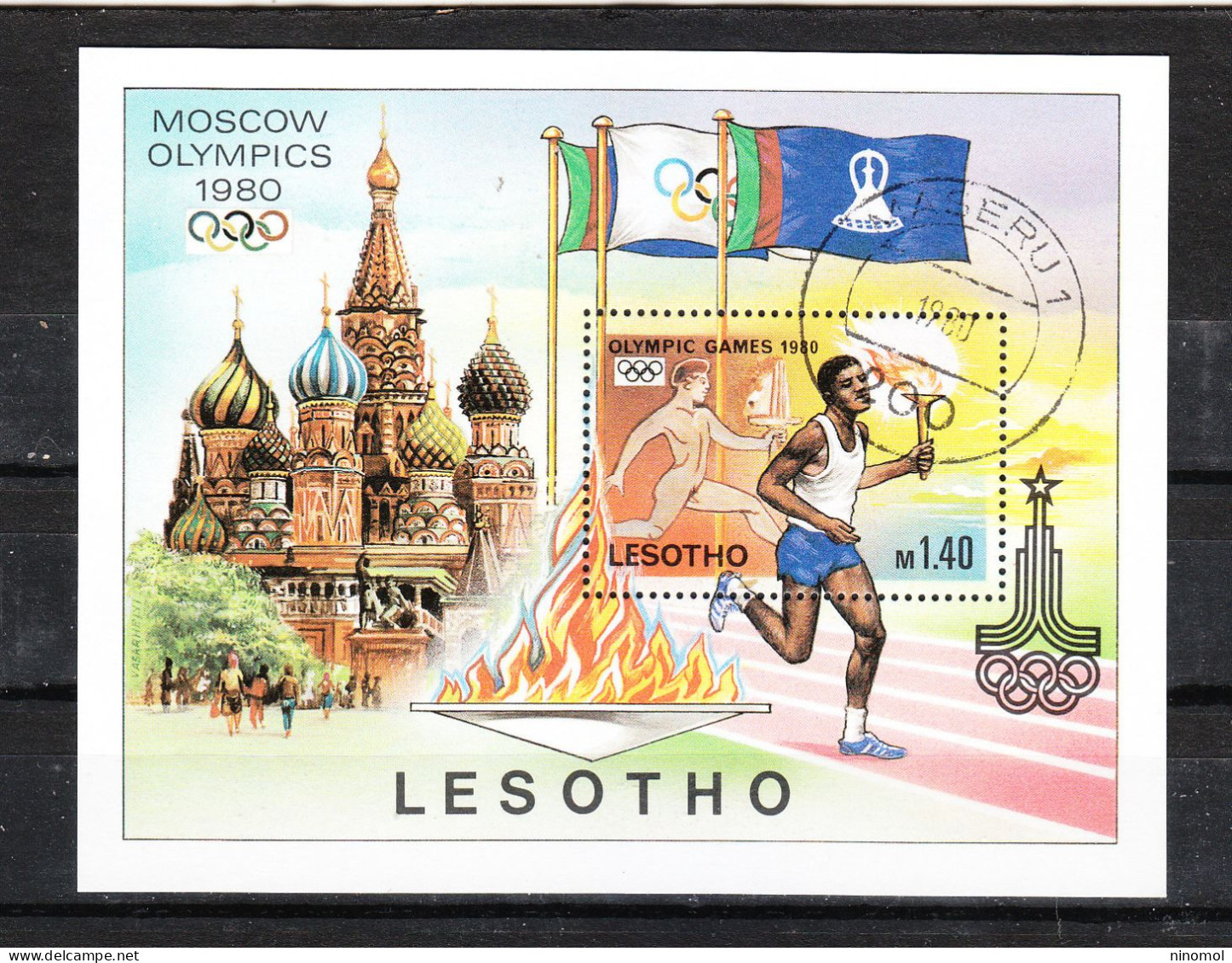 Lesotho   -   1980. Olimpiadi Mosca: Tedoforo Sheet. Moscow Olympics: Torchbearer - Summer 1980: Moscow