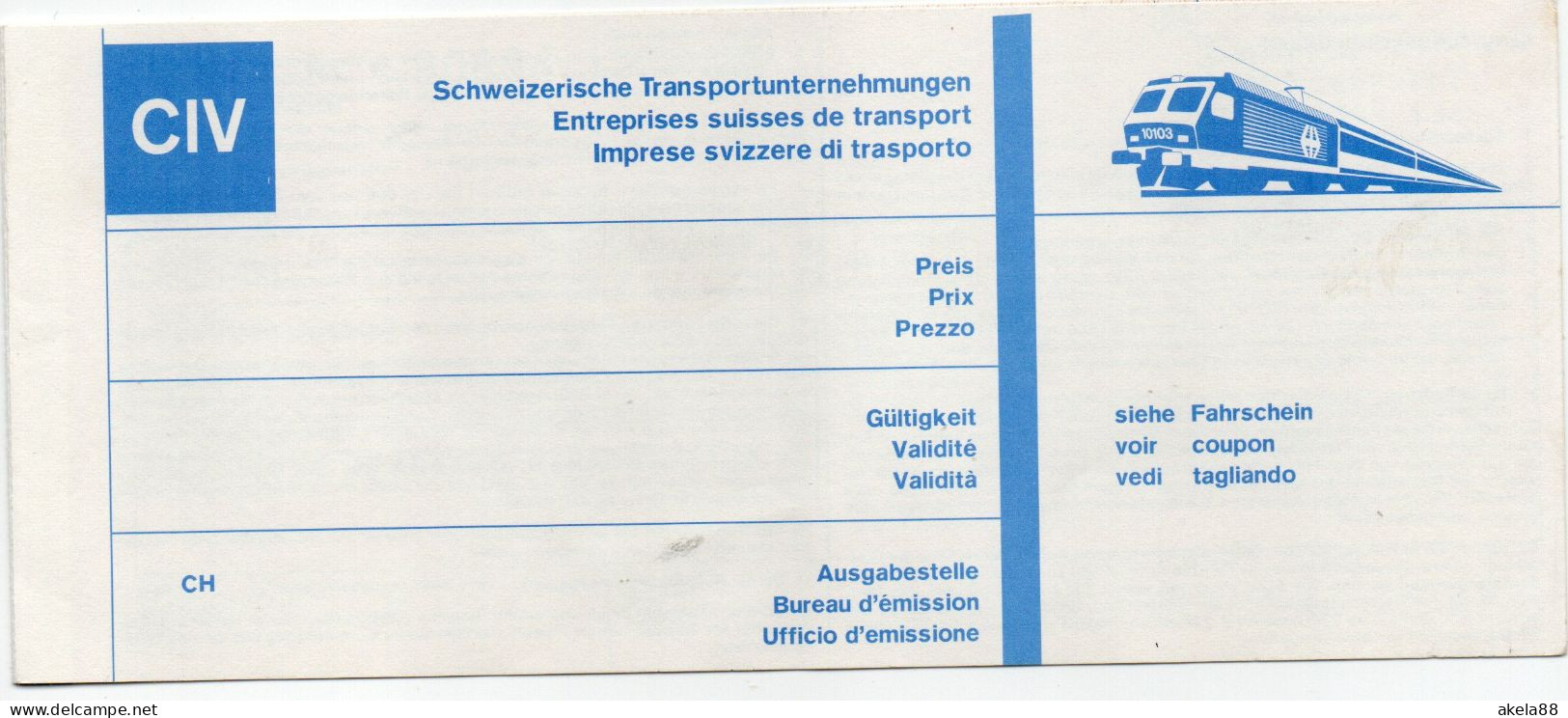 BIGLIETTO TRENO INTERNAZIONALE DA LAUSANNE A VENEZIA MESTRE E RITORNO - CIV - IMPRESE SVIZZERE DI TRASPORTO - Otros & Sin Clasificación