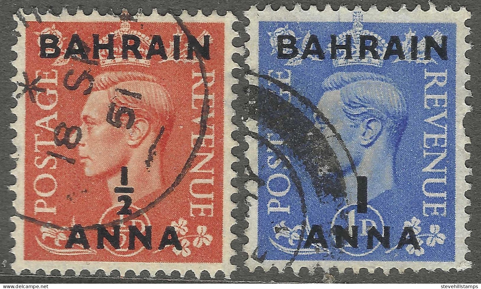 Bahrain. 1950-55 KGVI Stamps Of GB Surcharged. ½a On ½d, 1a On 1d Used. SG 71,72. M3056 - Bahrein (...-1965)