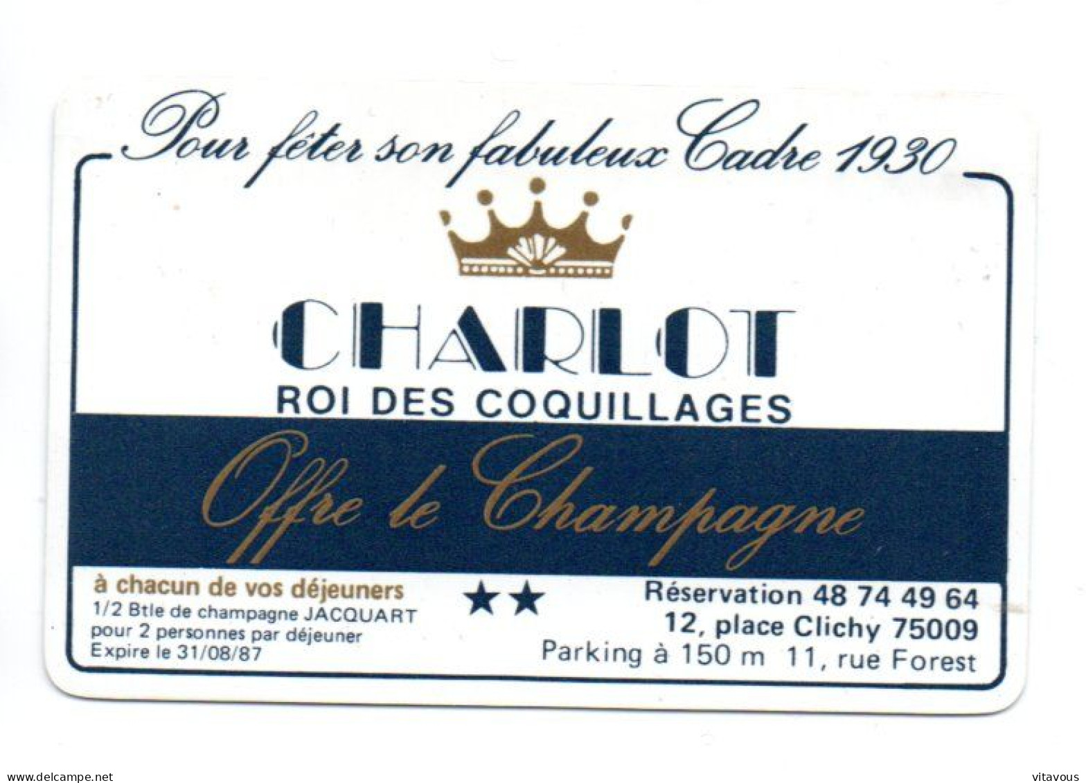 Carte  Restaurants PARIS Couronne France  Card  (salon 585) - Cadeaubonnen En Spaarkaarten