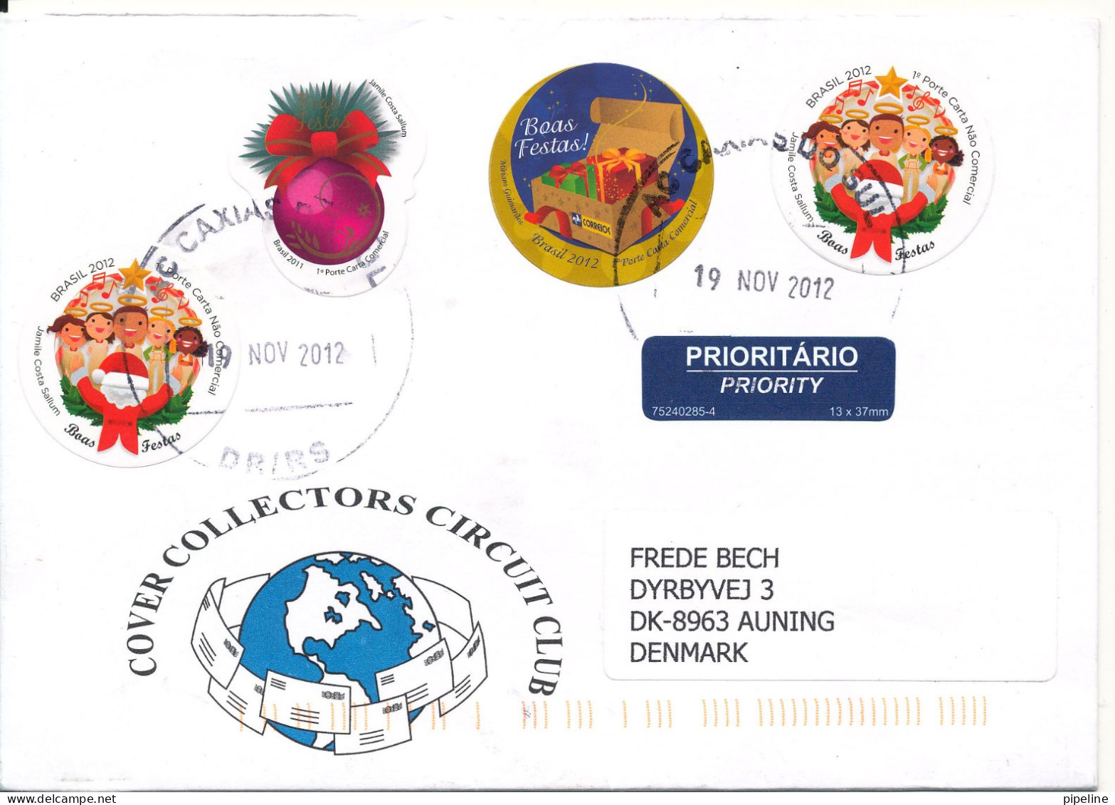 Brazil Cover With Special Christmas Stamps Sent To Denmark 19-11-2012 - Covers & Documents