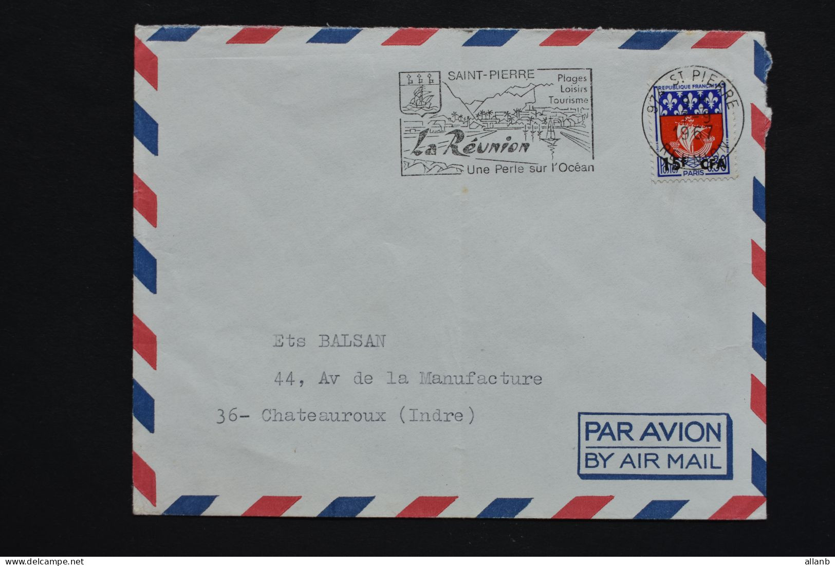 Réunion - CFA Paris N° 350A Sur Lettre De Saint Pierre Du 7 Septembre 1967 - Empreinte Secap - Lettres & Documents