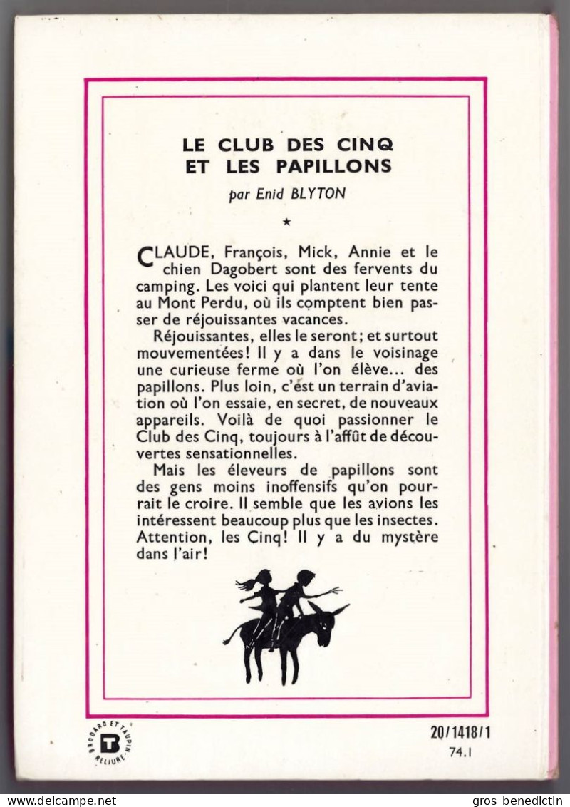 Hachette - Bibliothèque Rose - Enid Blyton  - "Le Club Des Cinq Et Les Papillons" - 1974 - #Ben&Bly&CD5 - Bibliothèque Rose