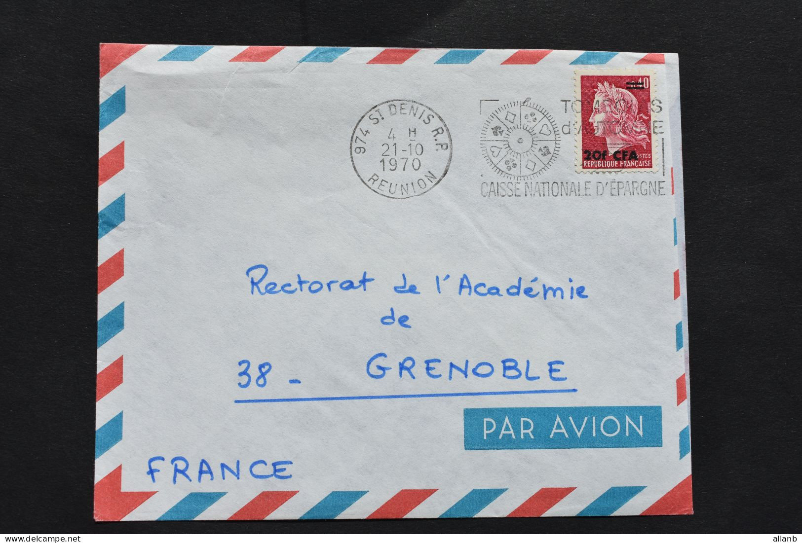 Réunion - CFA Marianne De Cheffer N° 385 Sur Lettre De Saint Denis Du 21 Octobre 1970 - Empreinte Secap - Lettres & Documents