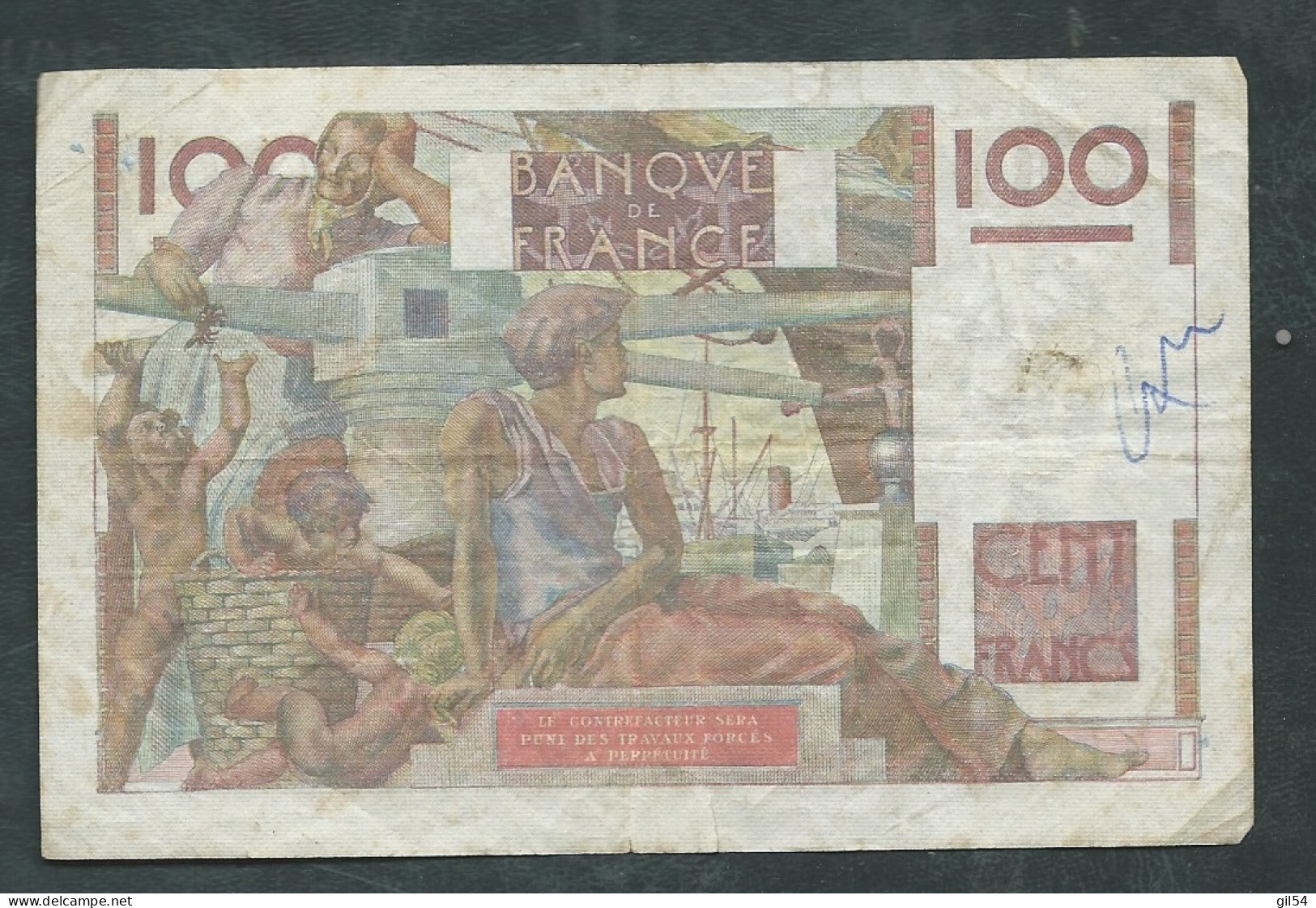 BILLET Billet , France, 100 Francs , Jeune Paysan, 7-4-1949 6 41637 M.327  état D'usage - Laura 12710 - 100 F 1945-1954 ''Jeune Paysan''