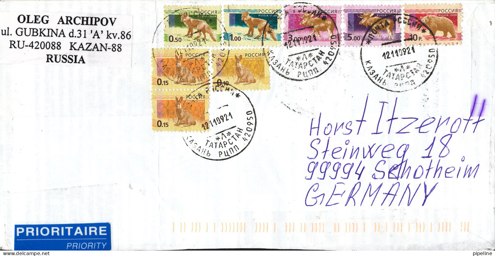 Russia Cover Sent To Germany 12-11-2009 Topic Stamps ANIMALS - Cartas & Documentos