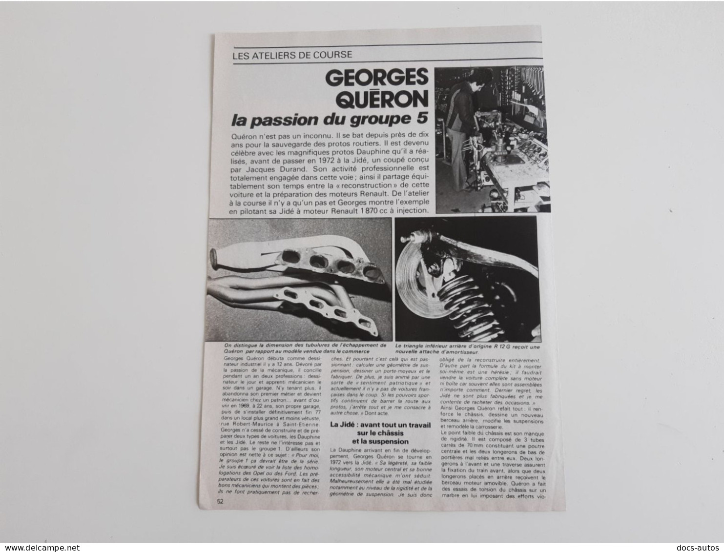 Atelier De Course Georges Quéron - Coupure De Presse Automobile - Autres & Non Classés