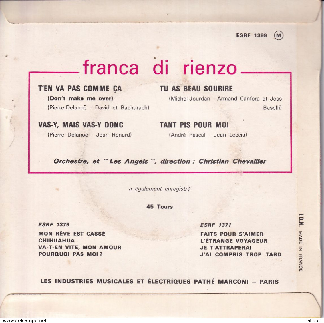 FRANCA DI RIENZO - FR EP - T'EN VA PAS COMME CA (DON'T MAKE ME OVER + 3 - Andere - Franstalig