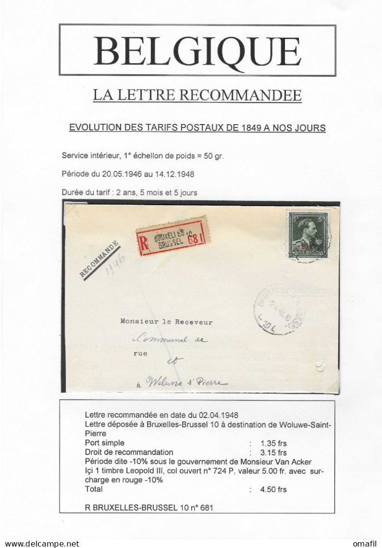 Aangetekende Brief Verstuurd Bruxelles Naar Woluwe 2.4.1948 - 1946 -10%
