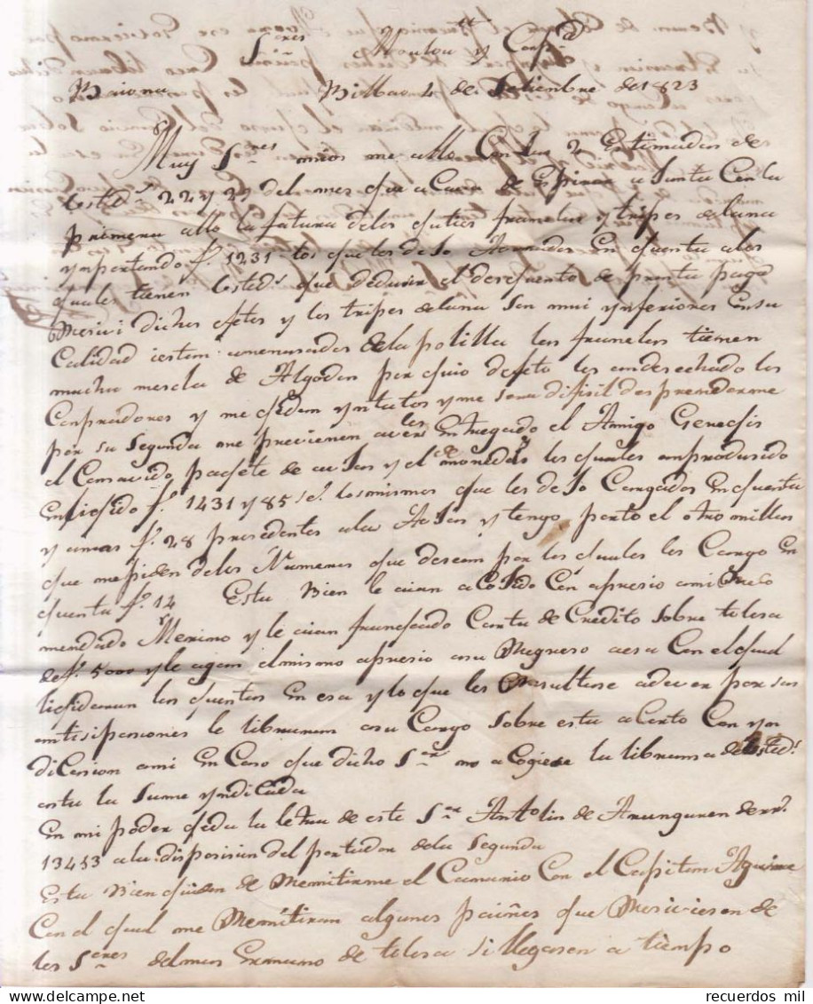 Año 1823 Prefilatelia Carta A Francia Marcas Bº Vizcaya , Espagne Par Bayonne, Franco - ...-1850 Prefilatelia