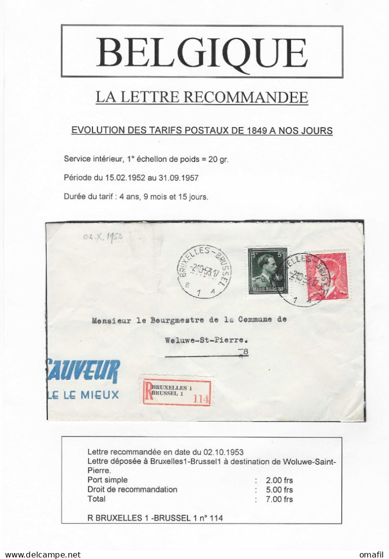 Aangetekende Brief Verstuurd Bruxelles Naar Woluwe 2.10.1953 - 1934-1935 Leopoldo III