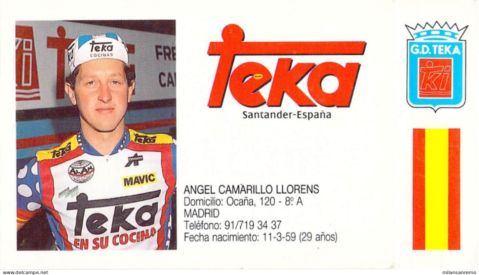 CYCLISME: CYCLISTE : TEKA PETIT FORMAT 1988:ANGEL CAMARILLO - Radsport