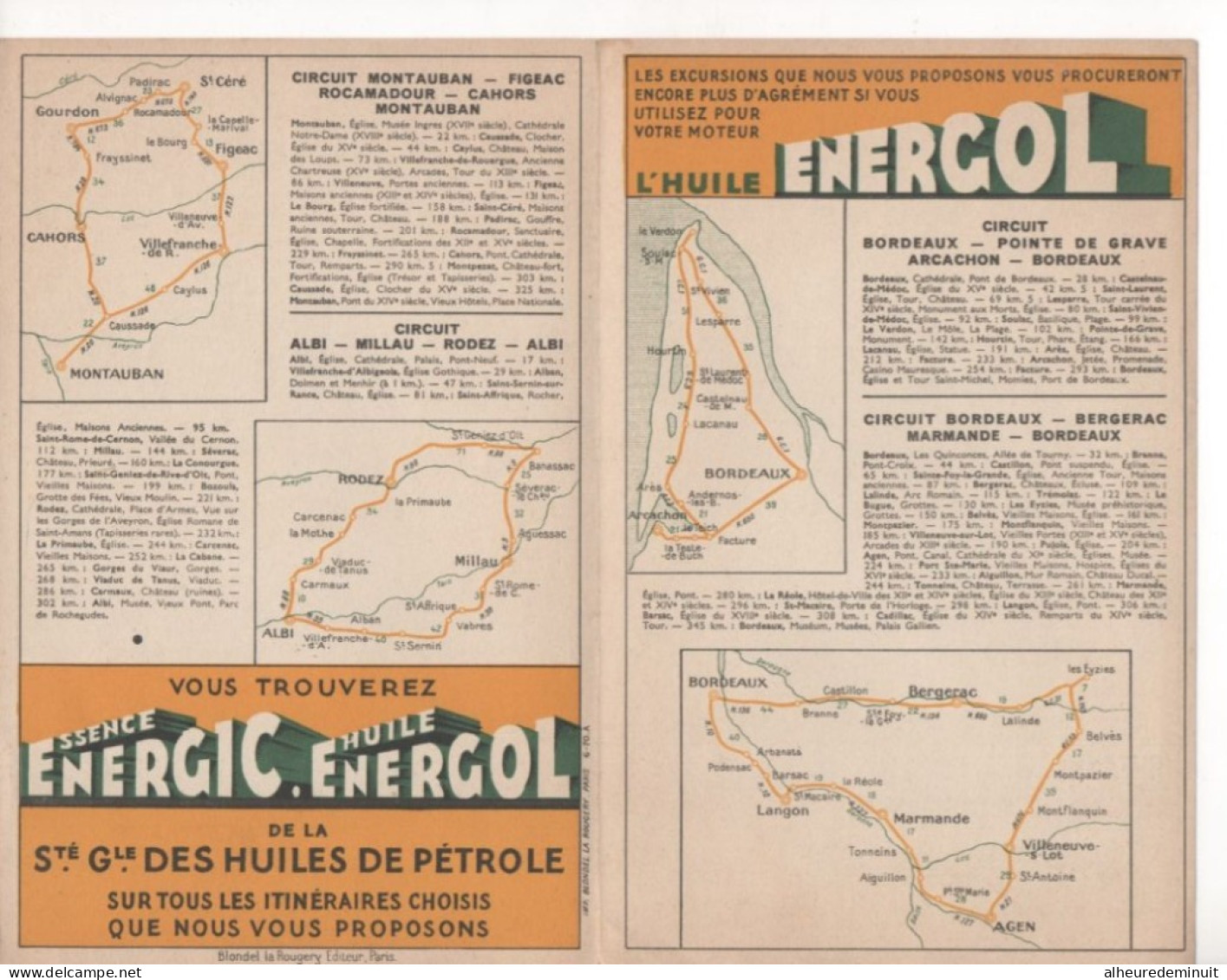 CARTE GUYENNE"HUILE ENERGOL"essence L'ENERGIC"blason LION"auto"MONTAUBAN"BORDEAUX"ARCACHON"MARMANDE"ROCAMADOUR"ALBI..... - Pubblicitari